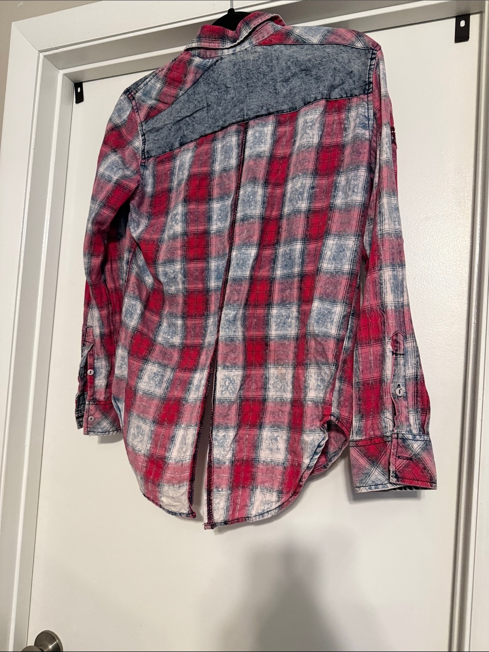 Affliction Red & Navy Distressed Plaid Button-Down Shirt - Picture 3 of 6